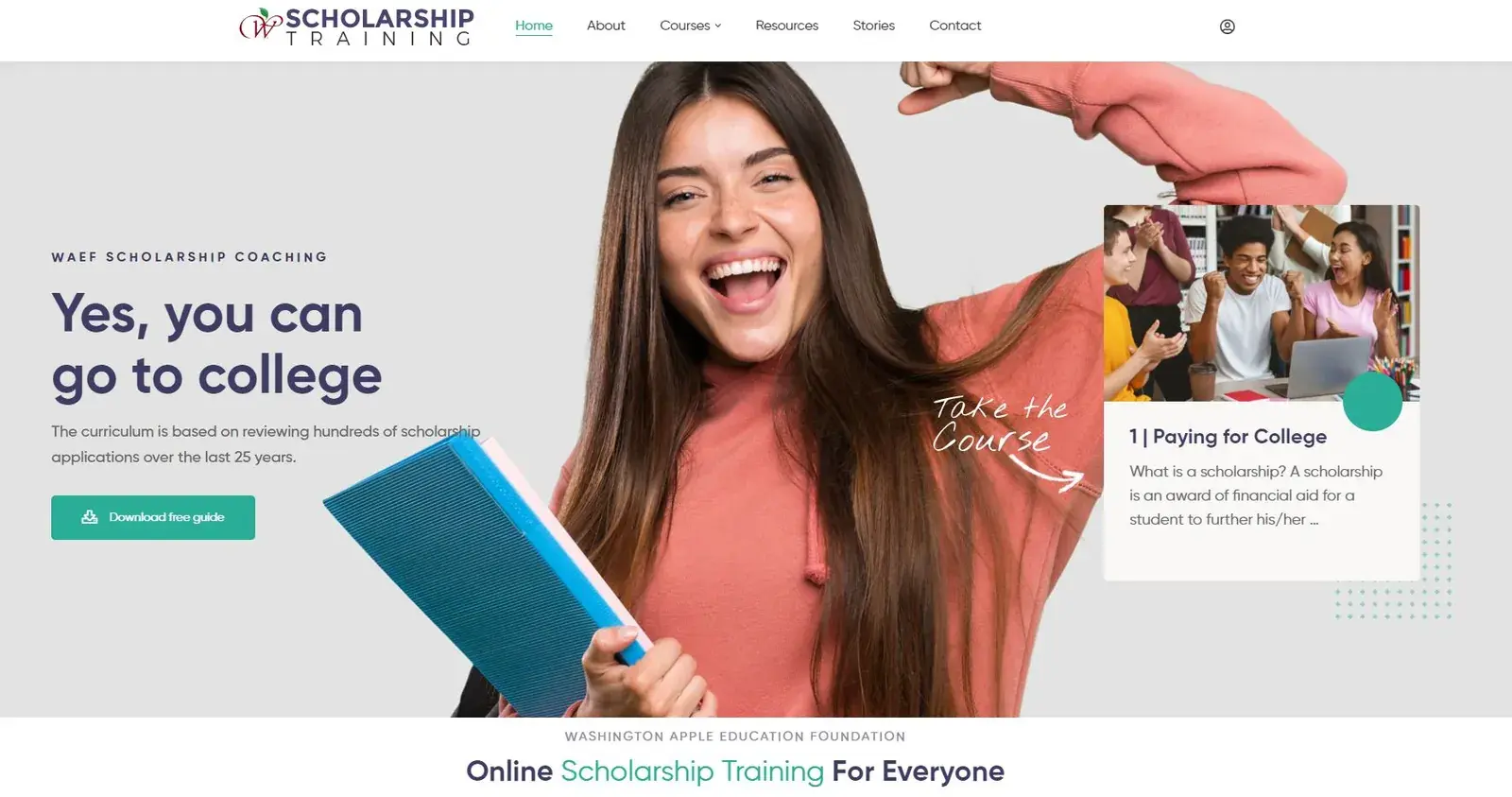 Screenshot of an online scholarship training website
